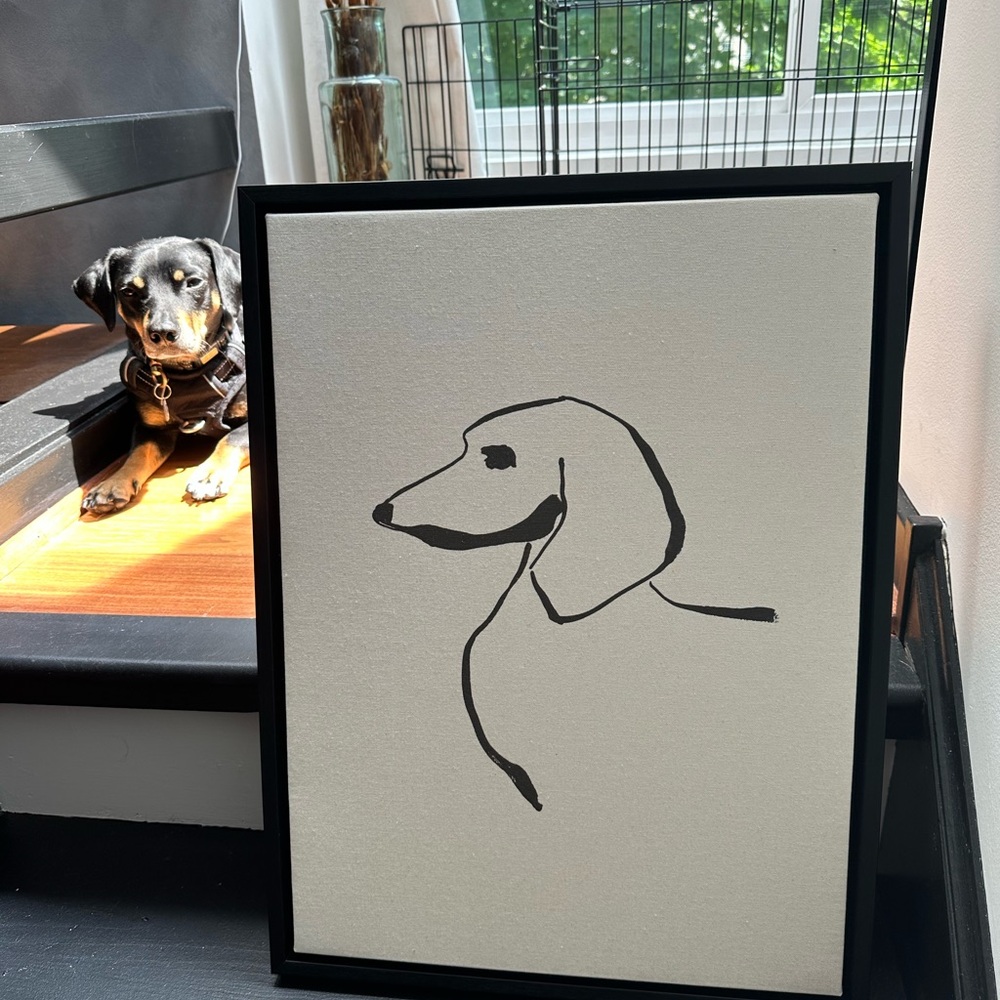 Modern Dachshund Framed Canvas Monochrome Weiner Dog Line Art Black White